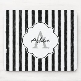黒カジュアル絵を描ストライプ文字 マウスパッド