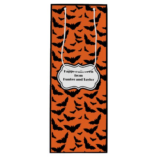 黒カスタマイズとオレンジのハロウィンこうもり ワインギフトバッグ (正面)