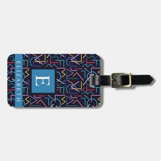 黒カスタマイズティール(緑がかった色)青抽象芸術パターン ラゲッジタグ (正面横)