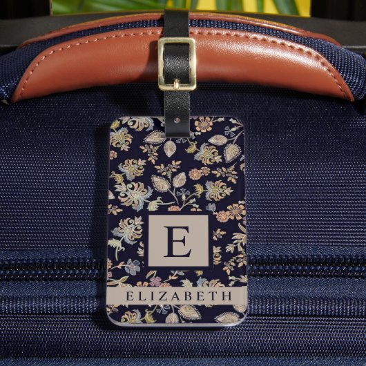 黒カスタマイズフローラ灰色の花 ラゲッジタグ (正面インサイチュ2)