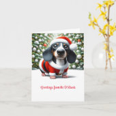 黒カスタマイズ白ダッシュンドホリデーカード カード (黄色い花)