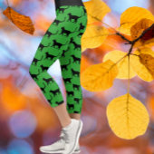 黒カスタマイズ緑熱狂する猫の女性 カプリレギンス