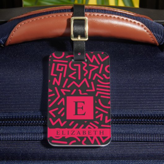 黒カスタマイズ色の抽象芸術パターン ラゲッジタグ (正面インサイチュ2)