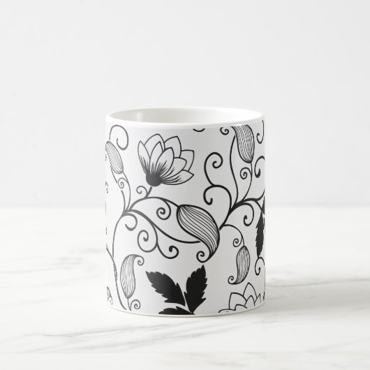 黒カスタマイズ花柄 コーヒーマグカップ (中央)