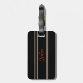 黒カスタムとタンの文字によるモノグラムの名ストライプ前 ラゲッジタグ (裏面縦)