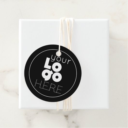 黒カスタムにホワイトラウンドビジネスロゴをつるラベル フェイバータグ (インサイチュ)