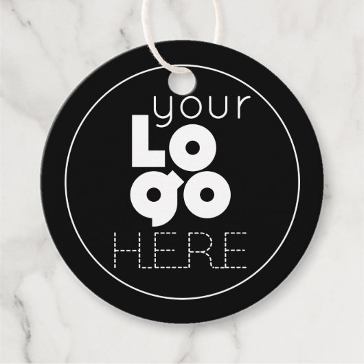 黒カスタムにホワイトラウンドビジネスロゴをつるラベル フェイバータグ (正面)