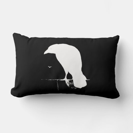 黒カスタムのヴィンテージのワタリガラスのシルエットの白 ランバークッション (正面)
