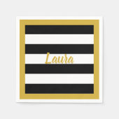 黒カスタムフェイクと白の金ゴールドのスクリプストライプト スタンダードカクテルナプキン (正面)