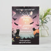 黒カスタム猫とピンクの月のハローウィンパーティ 招待状 (スタンド正面)