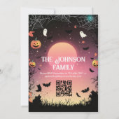 黒カスタム猫とピンクの月のハローウィンパーティ 招待状 (裏面)