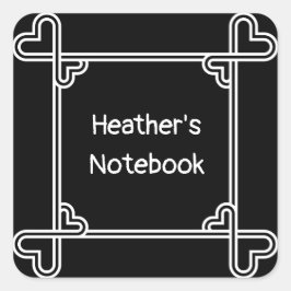 黒カスタム白の装飾蔵書票 スクエアシール