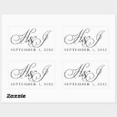 黒カスタム白結婚式用シール 長方形シール (シート)