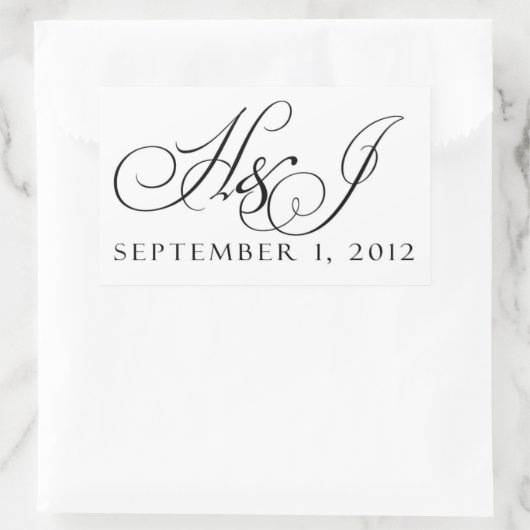 黒カスタム白結婚式用シール 長方形シール (バッグ)