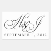 黒カスタム白結婚式用シール 長方形シール (正面)