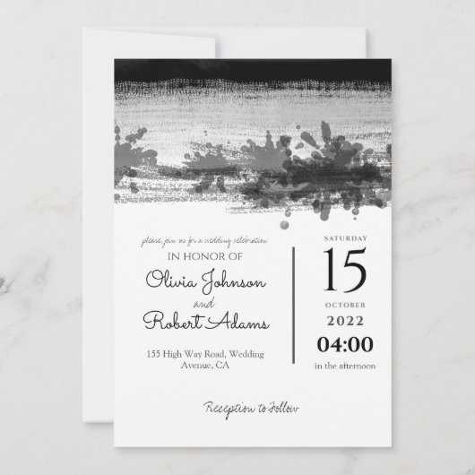 黒カスタム色のスタイリッシュ抽象芸術結婚の 招待状 (裏面)