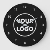 黒カスタム色の背景にビジネスシンプルロゴを表示 ラージ壁時計 (正面)