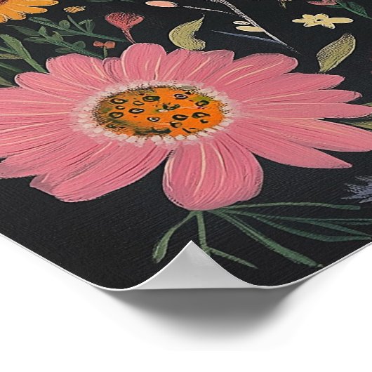 黒カスタム色のBohoフローラ-引用文または名前の追加 ポスター (角)