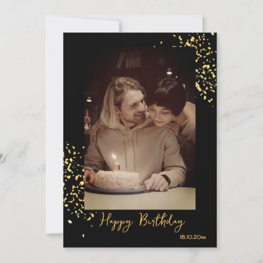 黒カスタム金ゴールド誕生日フォトHoliday Card シーズンカード (正面)