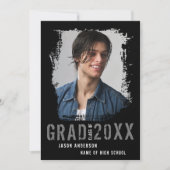 黒カッコいいグランジ1枚の写真卒業 案内状 (正面)