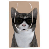 黒カッコいいサングラス猫 ミディアムペーパーバッグ (正面)