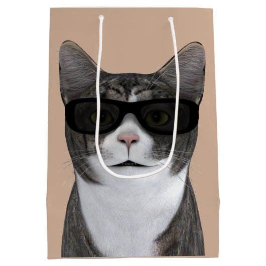 黒カッコいいサングラス猫 ミディアムペーパーバッグ (裏面)