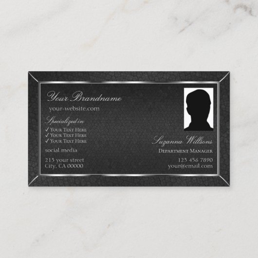 黒カッコいいスネークシルバーデコールとロゴと写真 名刺 (裏面)