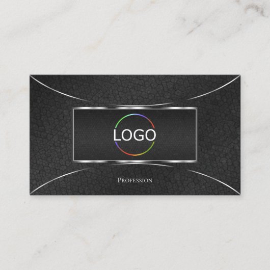 黒カッコいいスネークシルバーデコールとロゴと写真 名刺 (正面)