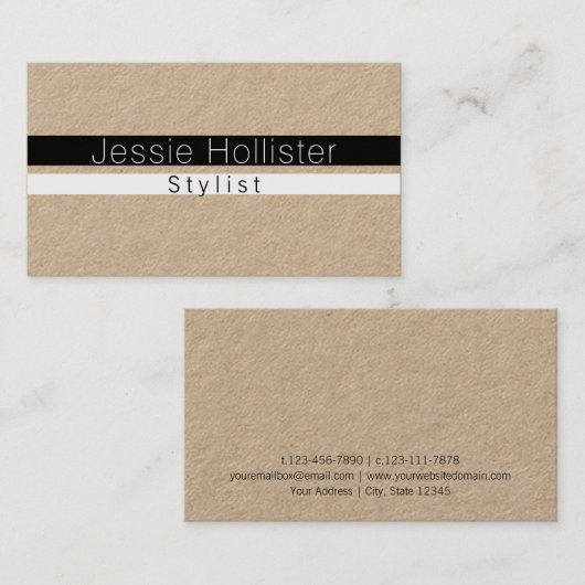 黒カッコいいミニマル白ストライプ紙 名刺 (正面/裏面)