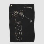 黒カッコいいモダン名付けClassy 男らし ゴルフタオル (正面)