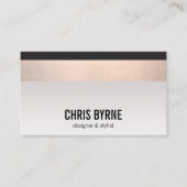 黒カッコいいモダン銅バラ金ゴールドストライプ 名刺 (正面)