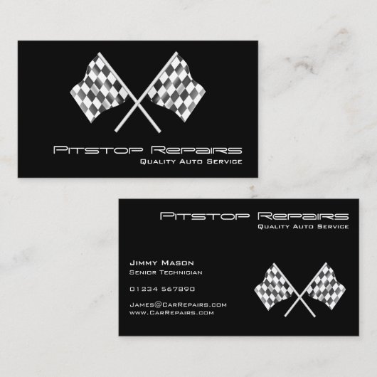 黒カッコいい市松模様に旗 名刺 (正面/裏面)