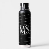 黒カッコいい白の有刺線模様モノグラム ウォーターボトル (左面)