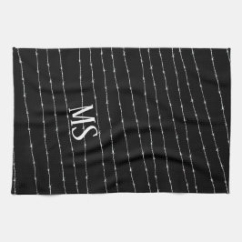 黒カッコいい白の有刺線模様モノグラム キッチンタオル