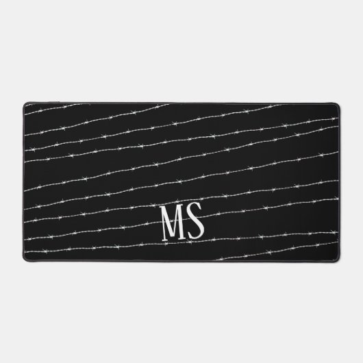 黒カッコいい白の有刺線模様モノグラム デスクマット (正面)