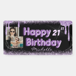 黒カッコいい紫グリッター任意誕生日21st 横断幕