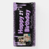 黒カッコいい紫グリッター任意誕生日21st 横断幕 (縦)