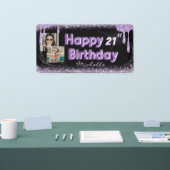 黒カッコいい紫グリッター任意誕生日21st 横断幕 (トレードショー)