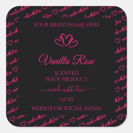 黒カッコいい色Wordクラウド製品ラベルハート スクエアシール (正面)