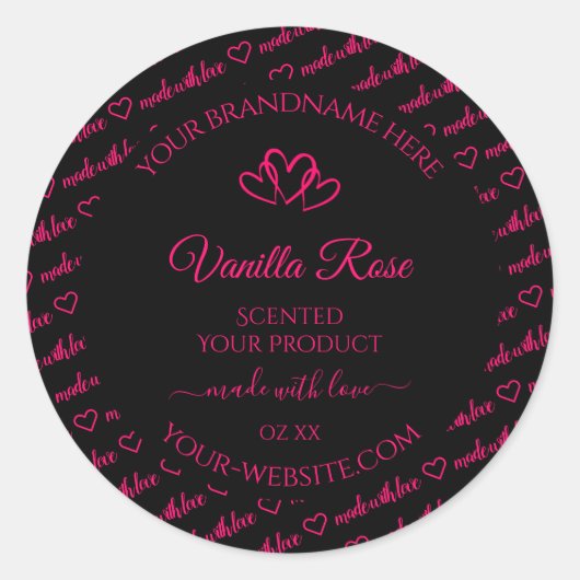 黒カッコいい色Wordクラウド製品ラベルハート ラウンドシール (正面)