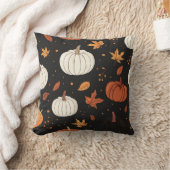 黒カボチャとリーフタイル模様 クッション (ブランケット)