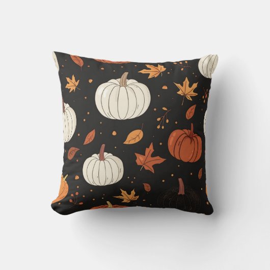 黒カボチャとリーフタイル模様 クッション (正面)