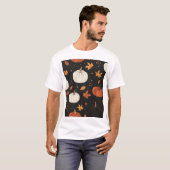 黒カボチャとリーフタイル模様 Tシャツ (正面フル)