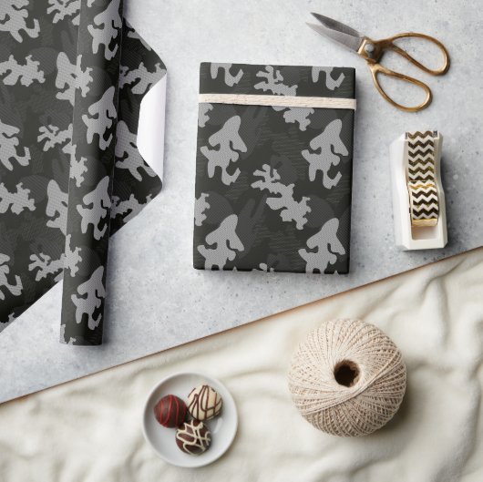 黒カモフラージパターン ラッピングペーパー (クラフト)