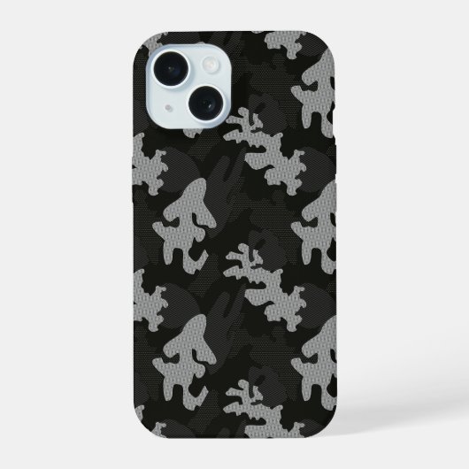 黒カモフラージュ柄 iPhone 15ケース (裏面)