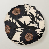 黒カモミール、ガーベラ:クリーム背景。 ラウンドクッション (裏面)