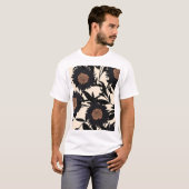 黒カモミール、ガーベラ:クリーム背景。 Tシャツ (正面フル)