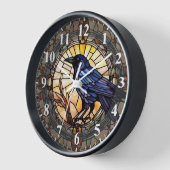 黒カラスのステンドグラス鳥の時計 壁時計 (傾斜)