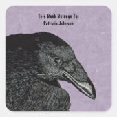 黒カラスの顔のイラストレーション紫のマリリング スクエアシール (正面)