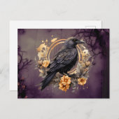 黒カラス金ゴールド灰色の花の葉ハロウィーン シーズンポストカード (正面/裏面)